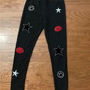 Black Star Smiley Face and Lips Leggings